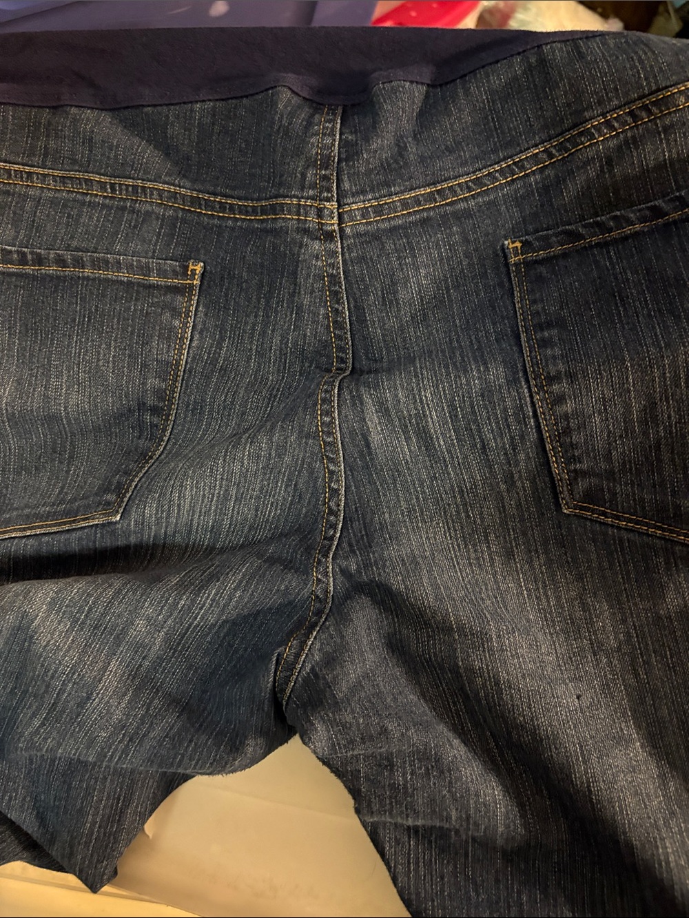 Navy Maternity Straight Leg Jeans with Overband - Picture 4 of 5